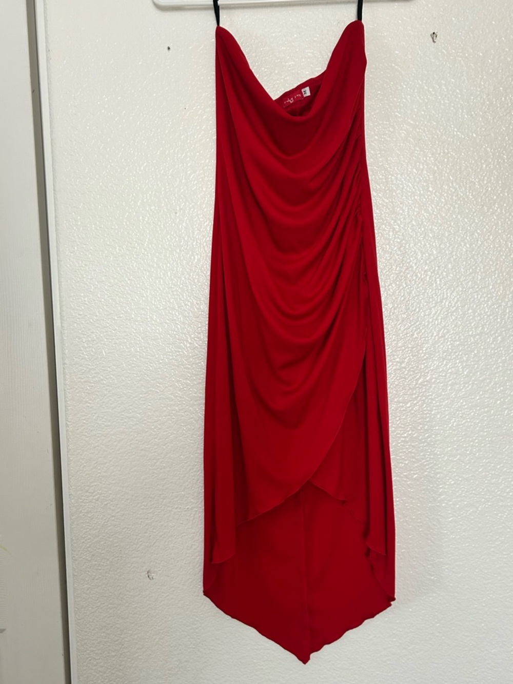 Ruby Rox Red High-Low Draped Strapless Dress